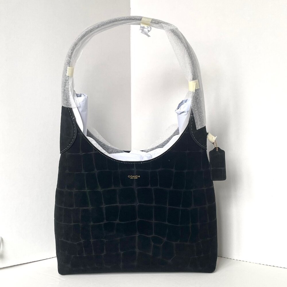 Coach Brooklyn 28 Black Croc Embossed Suede Leather Hobo CCJ00 - Picture 13 of 16